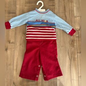 Vintage Garanimals 2 Piece Outfit 9 month All Star Red Blue Stripes Snap Closure
